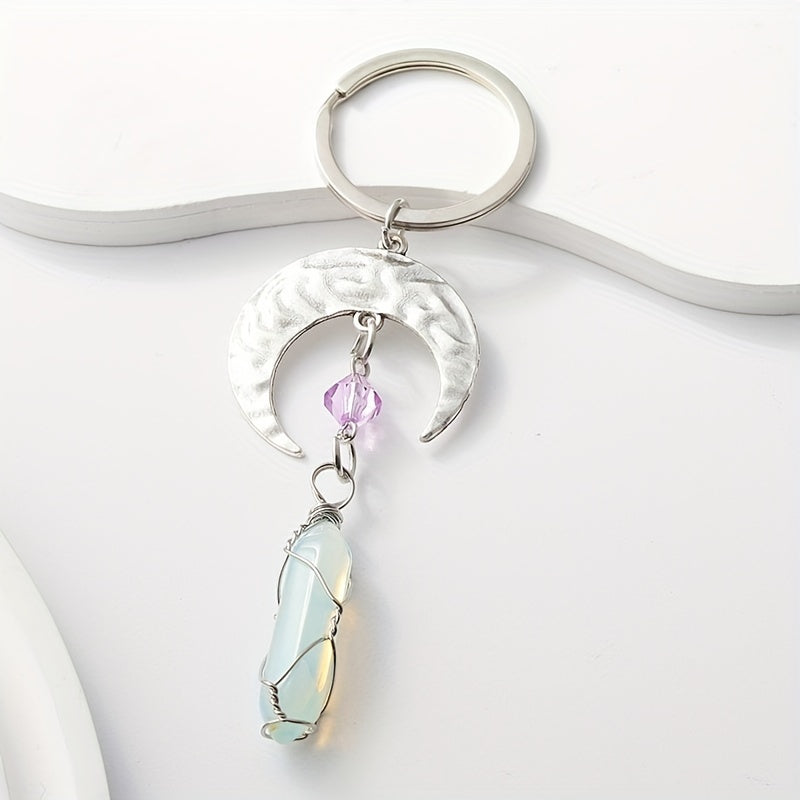 Crescent Moon & Crystal Keychain Romantic Key Ring Purse Bag Charm