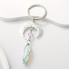 Crescent Moon & Crystal Keychain Romantic Key Ring Purse Bag Charm