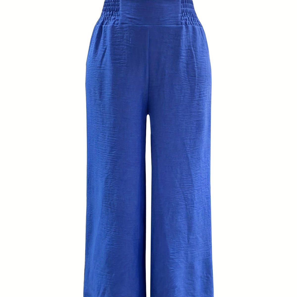  Solid Wide Leg Trousers with Elastic Waist