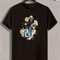 Guitar Print Men's Graphic T-shirt for Summer