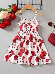 Girls Rose Print High Waist Cami Dress for Summer
