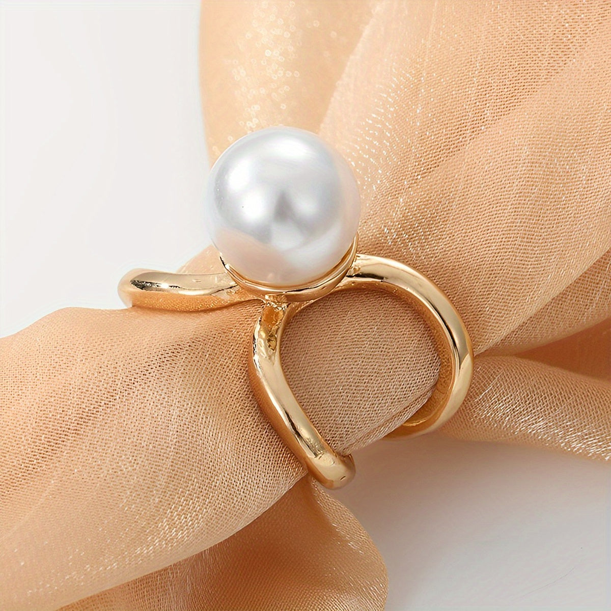Faux Pearl Scarf Ring Golden Hollow Out Scarf Clip Shawl Pin Decorative Brooch