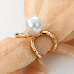 Faux Pearl Scarf Ring Golden Hollow Out Scarf Clip Shawl Pin Decorative Brooch
