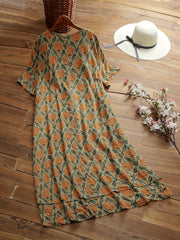  Boho Dress Women's Plus Floral Button Short Sleeve Dress
