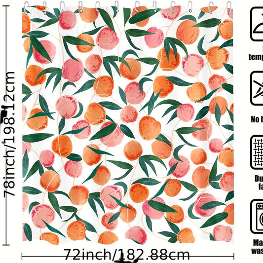 Red Peach Pattern Shower Curtain with Hooks
