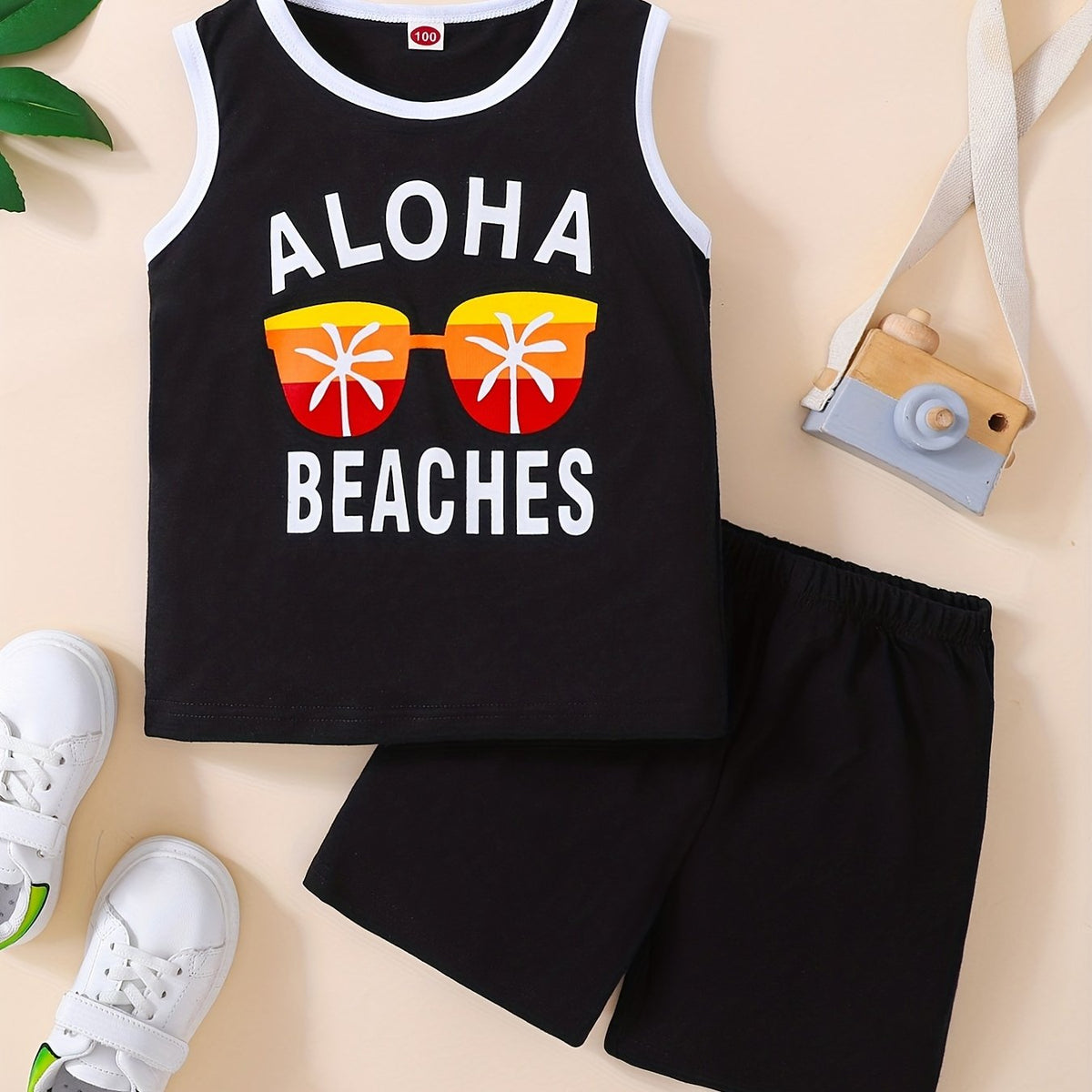 Boys Aloha Beaches Tank Top & Shorts Set - Summer Casual Wear