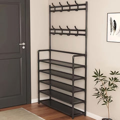 Entryway Coat Rack Shoe Rack with Storage Shelves & Hooks