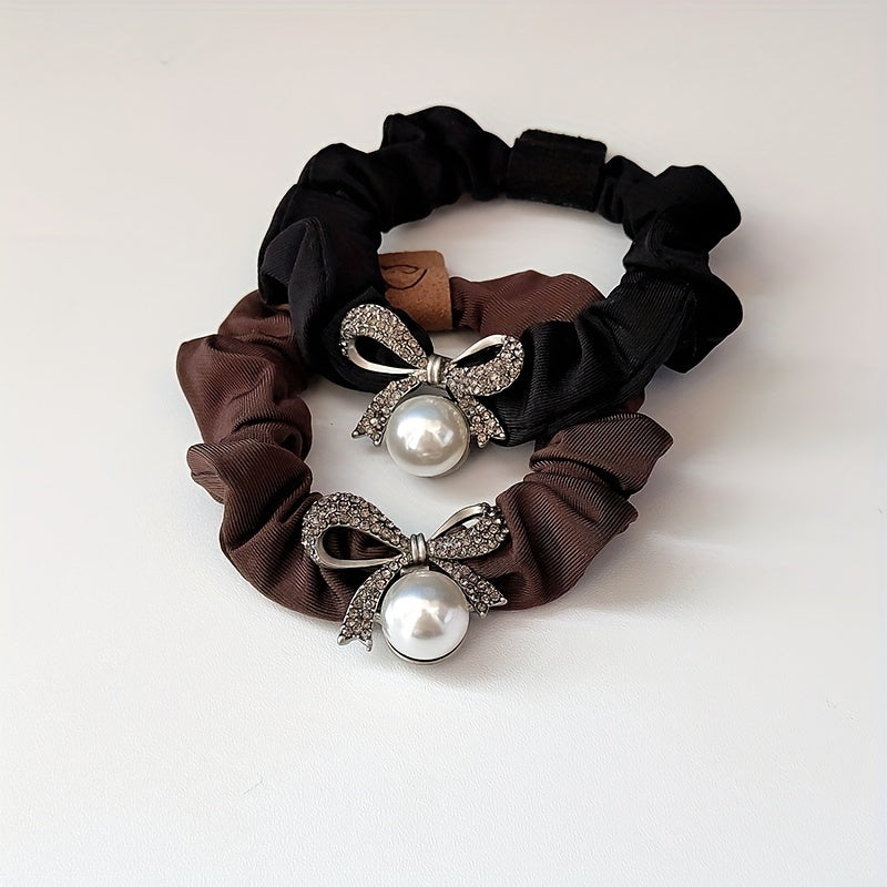 Rhinestone Boe Scrunchies Hair Tie Faux Pearl Hair Rope Elastic Ponytail Holder
