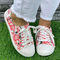 Pink Peach Heart Pattern Board Shoes Women's Shallow Mouth Casual Shoes