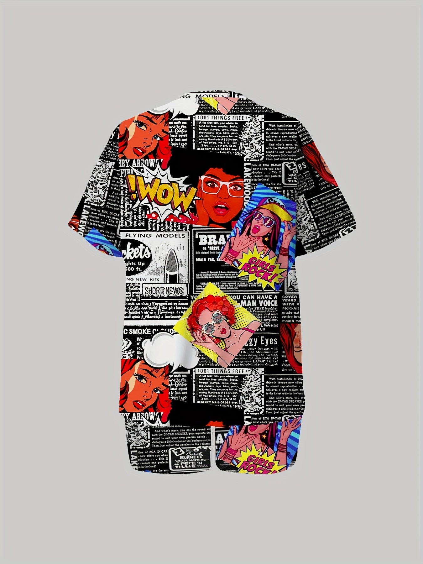 Women's Plus Pop Art Print Top & Shorts Two Piece Set