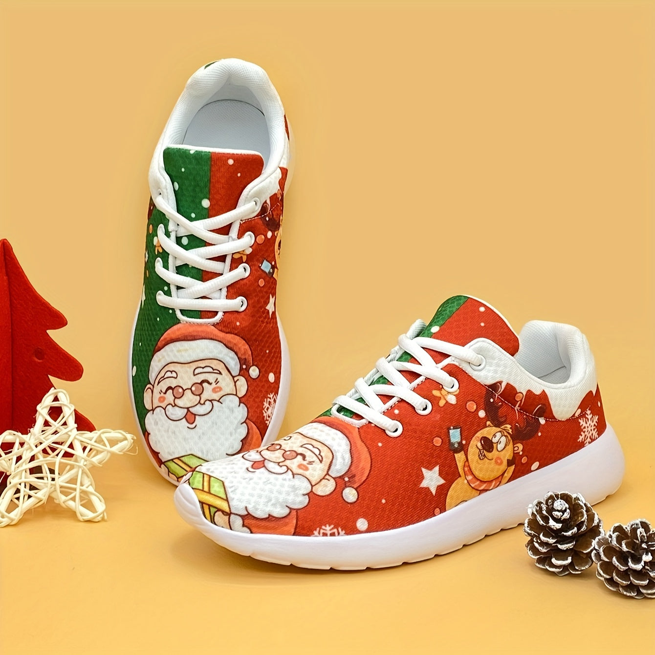 Christmas Santa & Reindeer Print Running Shoes Soft Sole Non Slip Sneaker