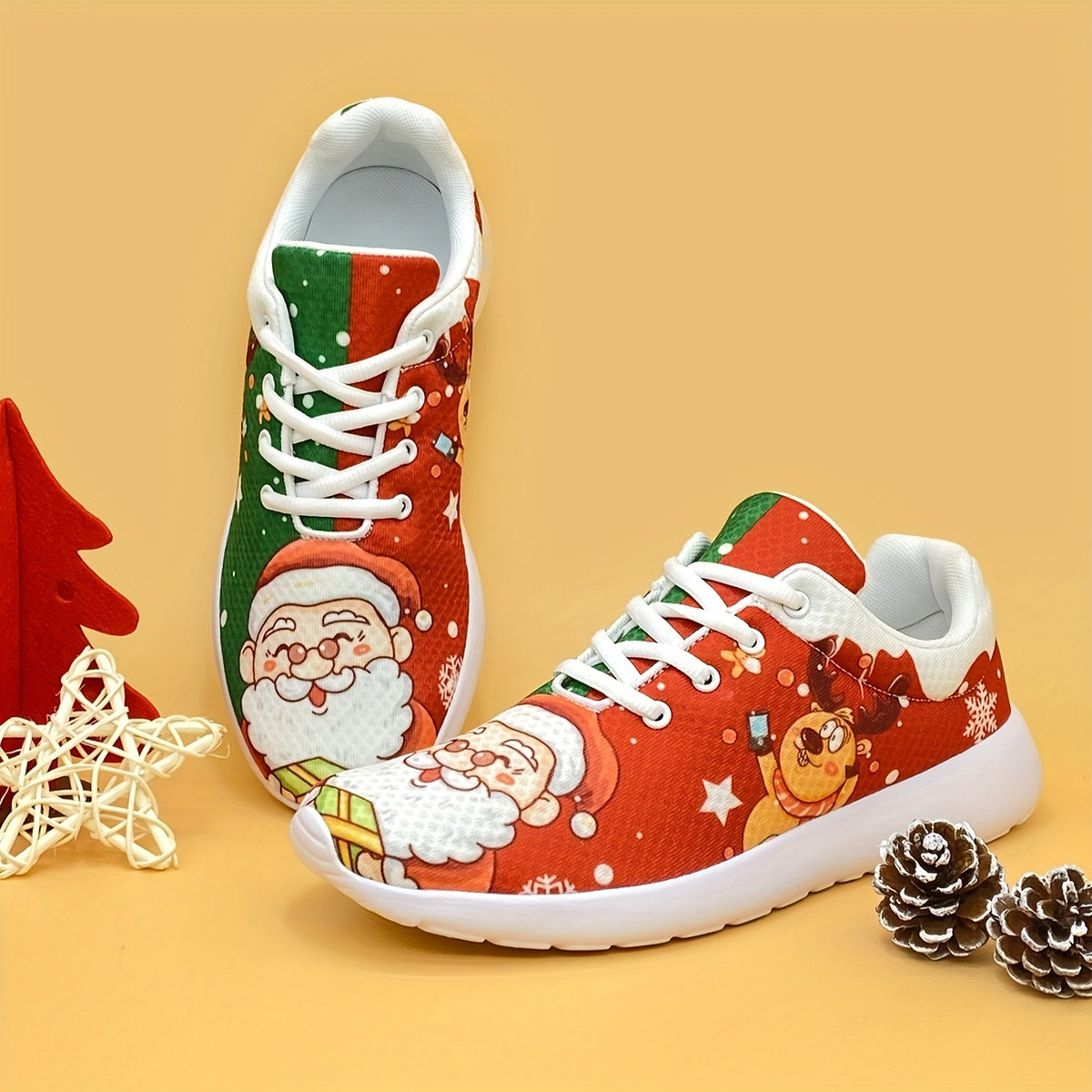 Christmas Santa & Reindeer Print Running Shoes Soft Sole Non Slip Sneaker
