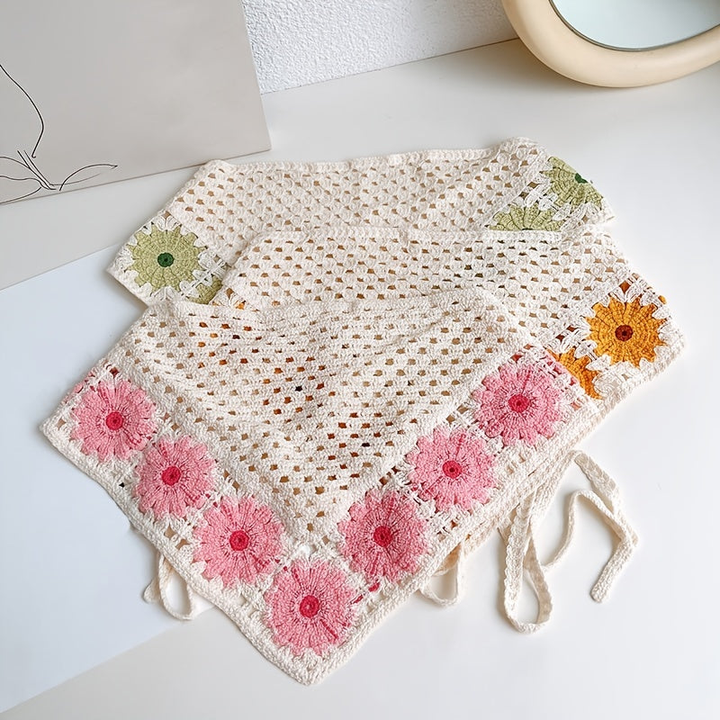 Boho Crochet Bandana Elastic Flower Headband Hair Accessory