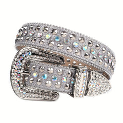 Men's Spike Rhinestone PU Leather Belt Western Cowboy Punk Rivet Studded Belt