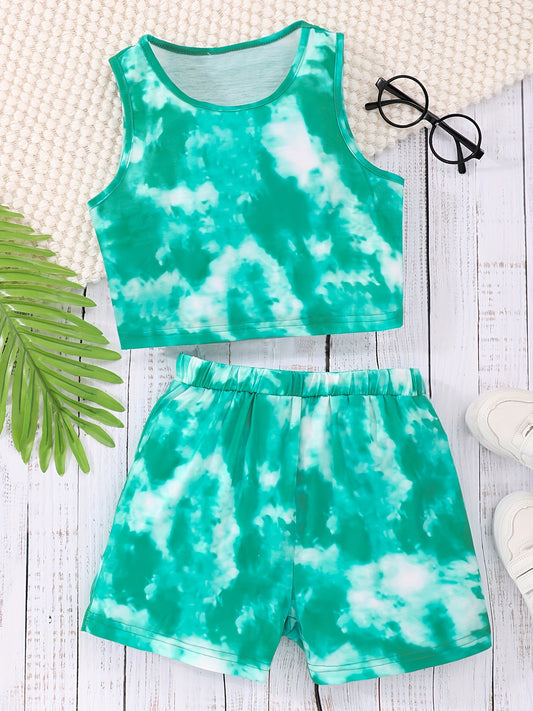 Girls Tie dye Crop Tank Top & Shorts Set Kids Summer Clothes