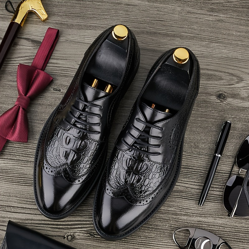 Men's Crocodile Embossed Oxford Shoes for Wedding Business Party