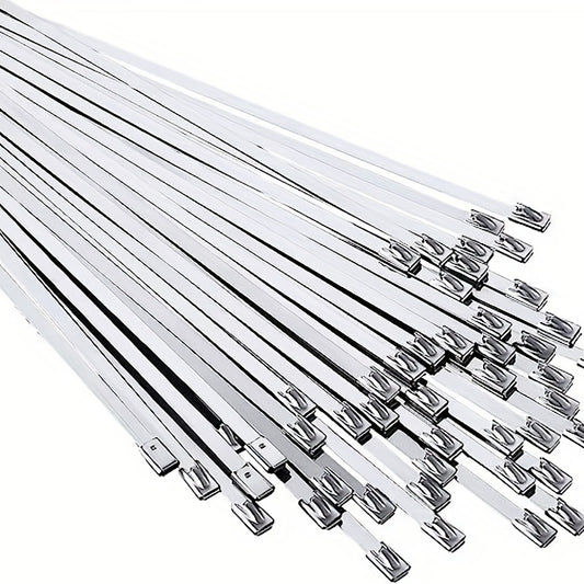 50pcs Metal Zip Ties 304 Stainless Steel Heavy Duty Self-locking Cable Ties