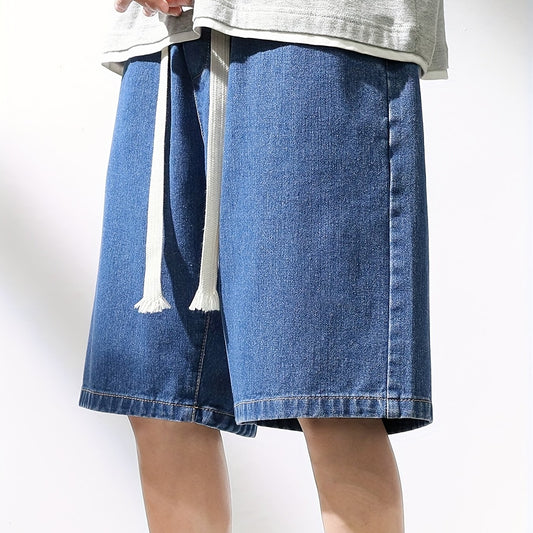 Men's Casual Loose Fit Denim Shorts with Drawstring Waist