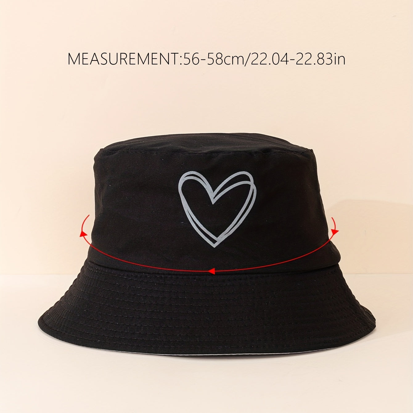 Heart Print Reversible Bucket Hat Solid Couple Fish