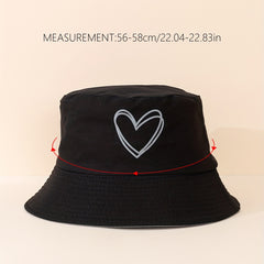 Heart Print Reversible Bucket Hat Solid Couple Fish