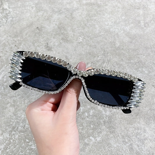 Rhinestone Decor Sunglasses Rectangular Frame UV400