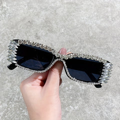 Rhinestone Decor Sunglasses Rectangular Frame UV400