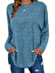  Solid Ribbed Long Sleeve Knit Top