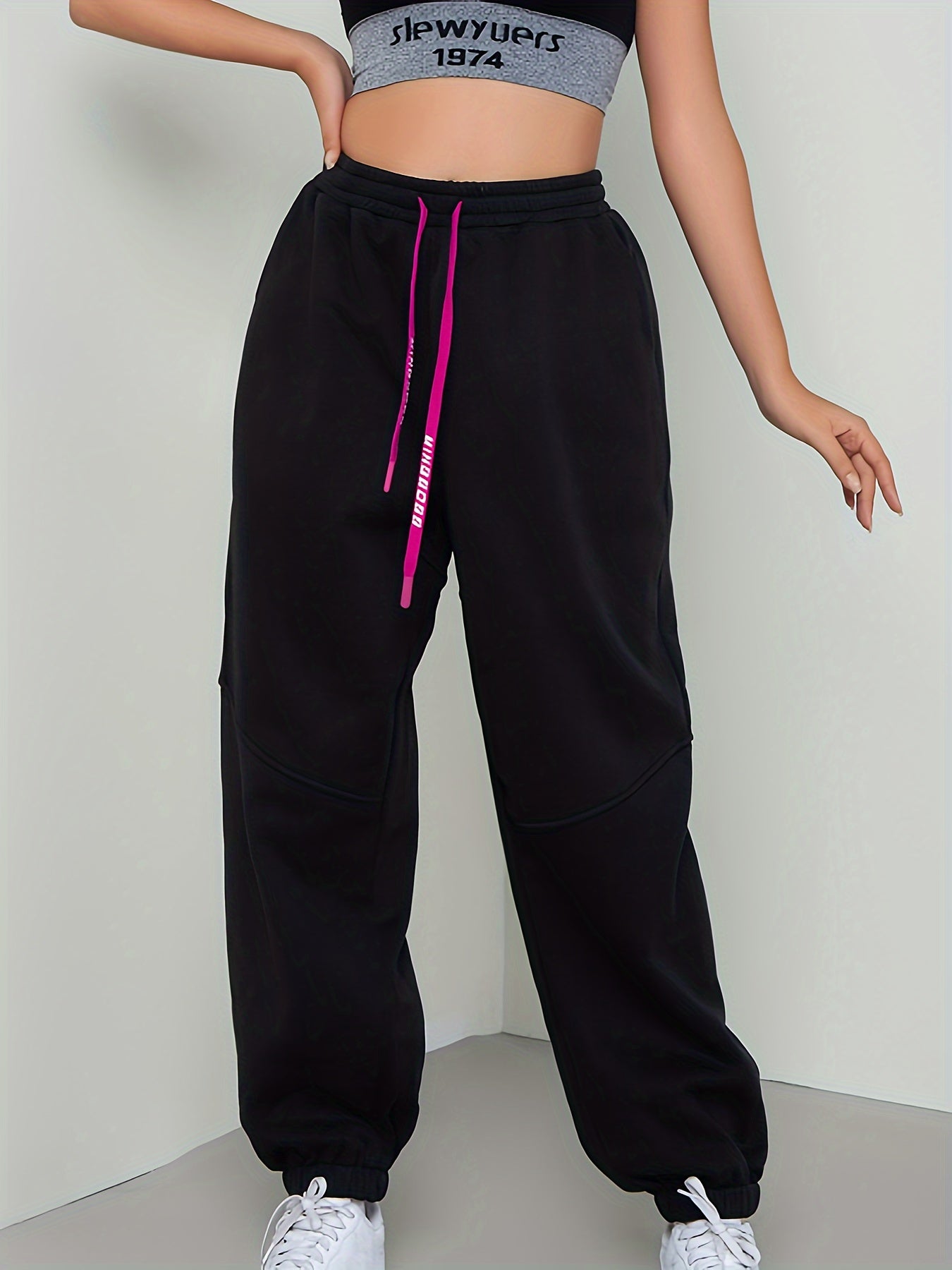  Casual Pants Women's Plus Solid Elastic Drawstring Slight Stretch