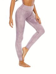 Light Purple Marble Print Yoga Leggings Tummy Control