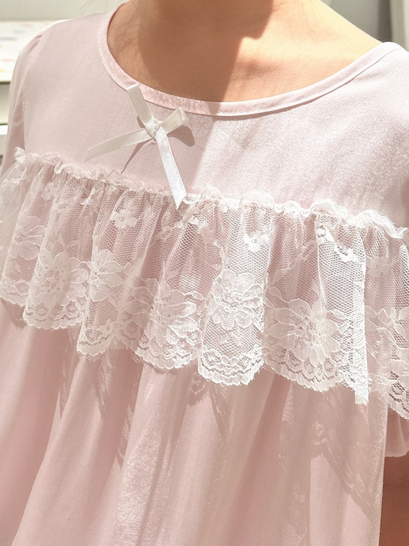 Girl's Puff Sleeve Nightgown Lace Bowknot PJ