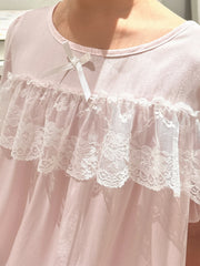 Girl's Puff Sleeve Nightgown Lace Bowknot PJ