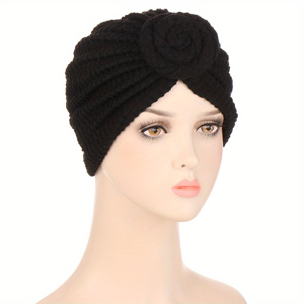 Crinkle Twist Turban Cap Solid Casual Head Wrap Elastic Hijab Hat