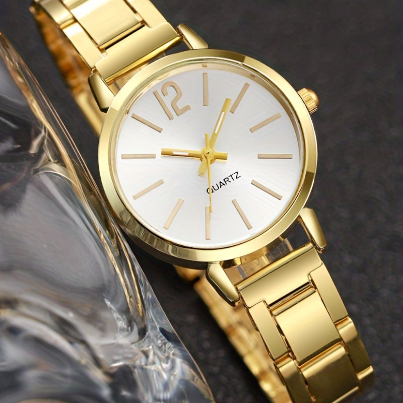 Zinc Alloy Round Pointer Quartz Watch & 5pcs Jewelry Set