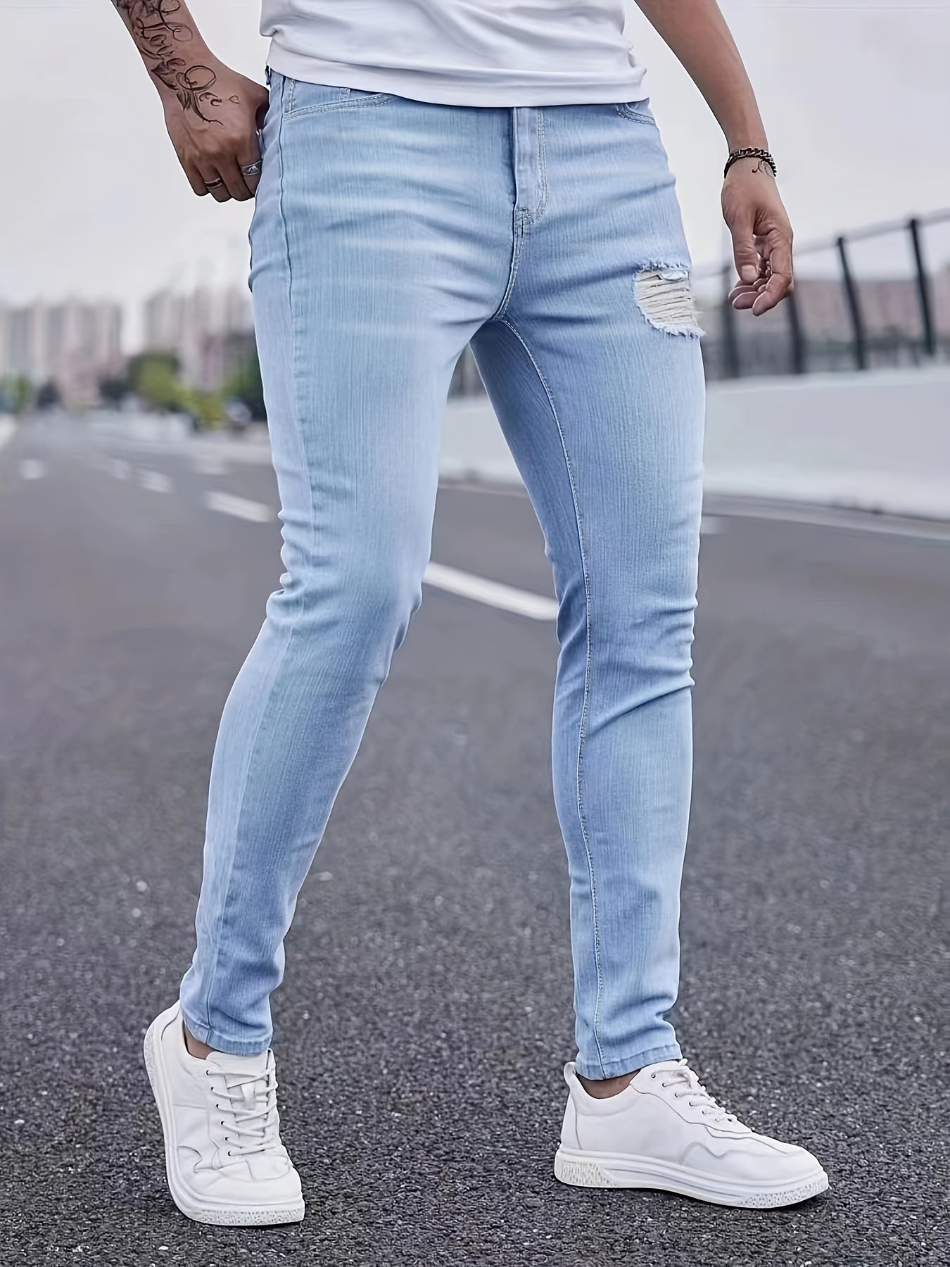 Men's Casual Light Ripped Denim Jeans
