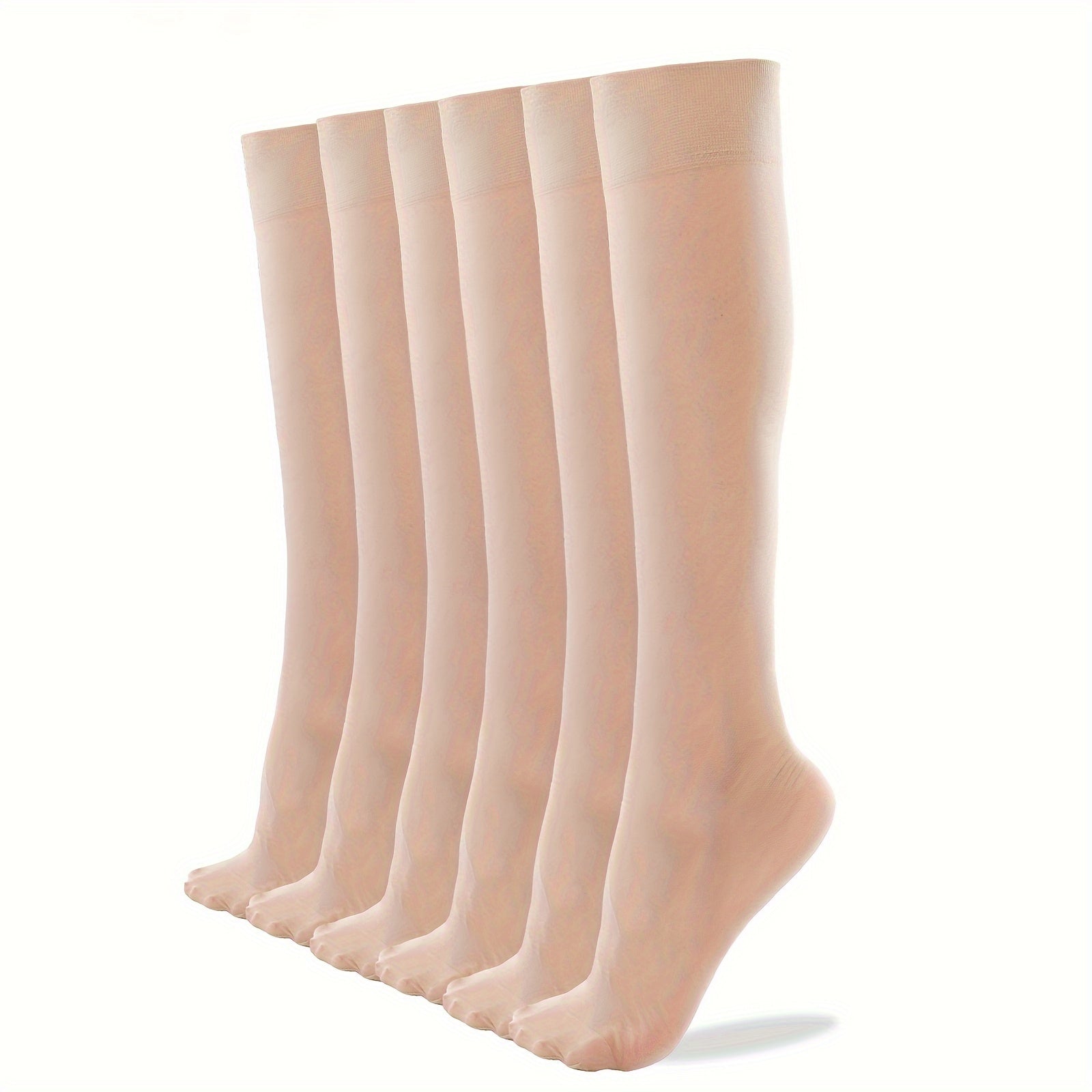6 Pairs Solid Knee High Socks Women's Stockings