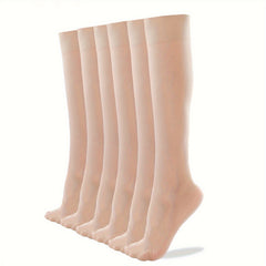 6 Pairs Solid Knee High Socks Women's Stockings