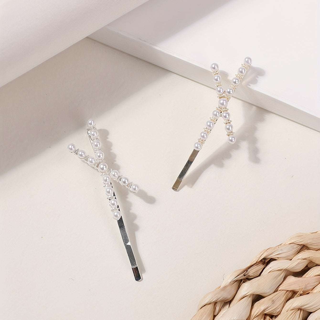 2pcs Faux Pearl Cross Hair Clip Resin Bobby Pin Hair Barrette Hair Slides