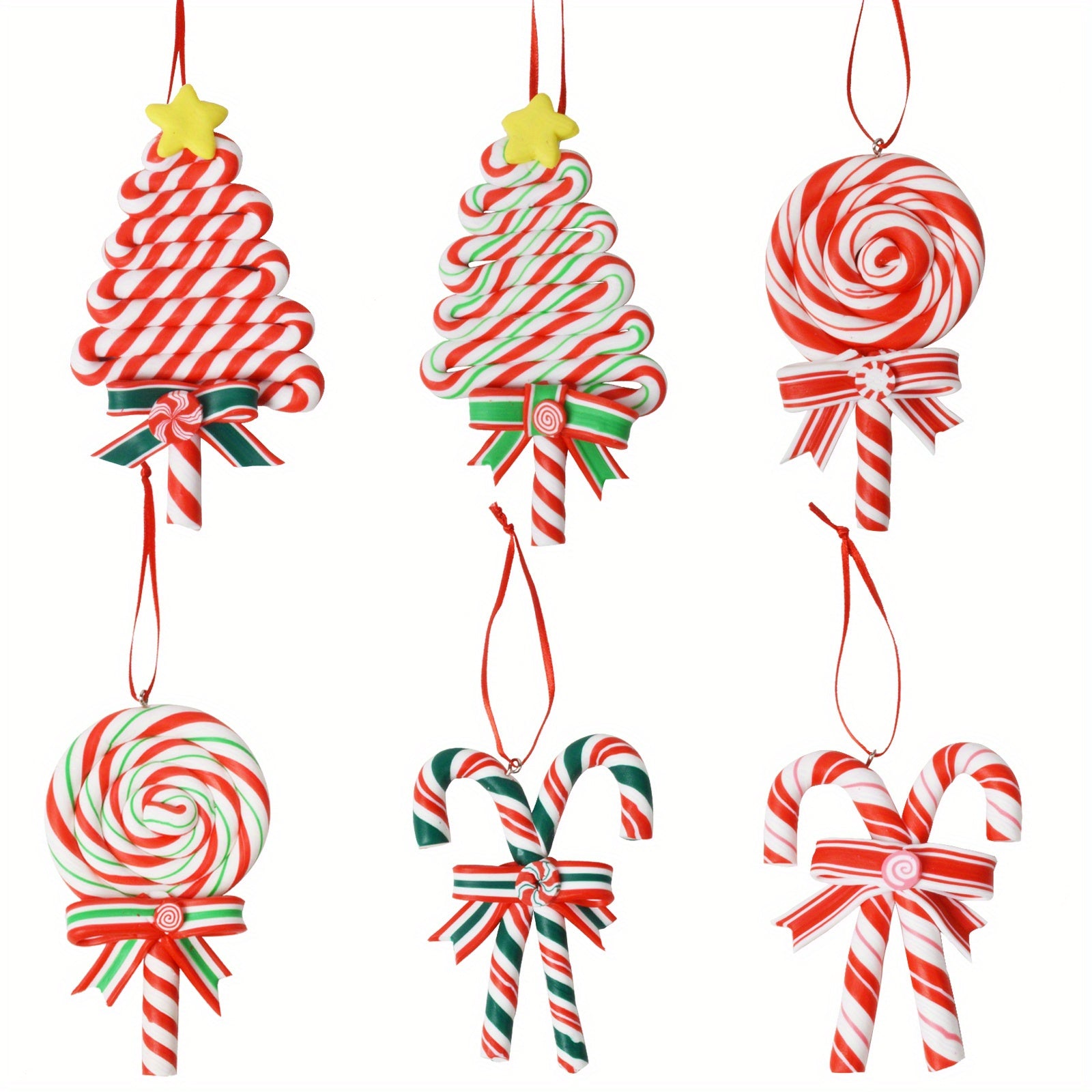 Christmas Lollipop Ornaments Set, Polymer Clay Candy Cane Hanging Decor