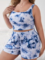 Women's Plus Tie Dye Lounge Set Crop Tank & Shorts Pajamas