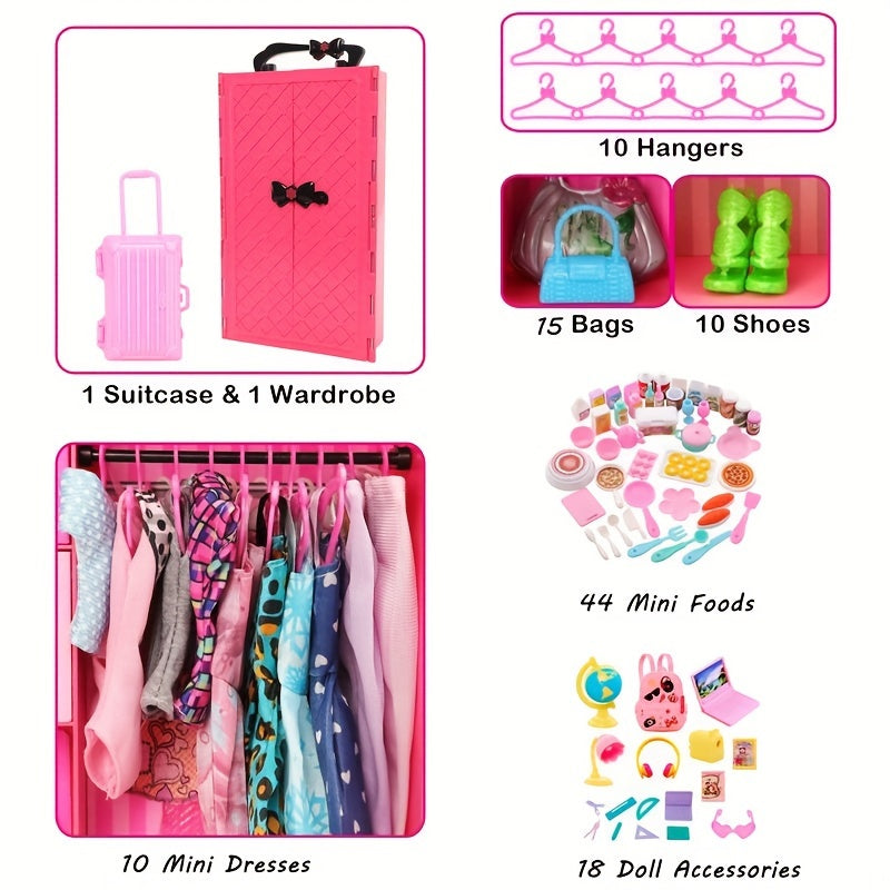 QSMARTOY Dollhouse Wardrobe Set with Clothes, Shoes, Dresses - Kids Toy