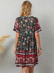 Floral Print V Neck Short Sleeve Dress for Summer