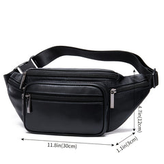 Men's Leather Fanny Pack Top Layer Cowhide Shoulder Bag for Sports Running