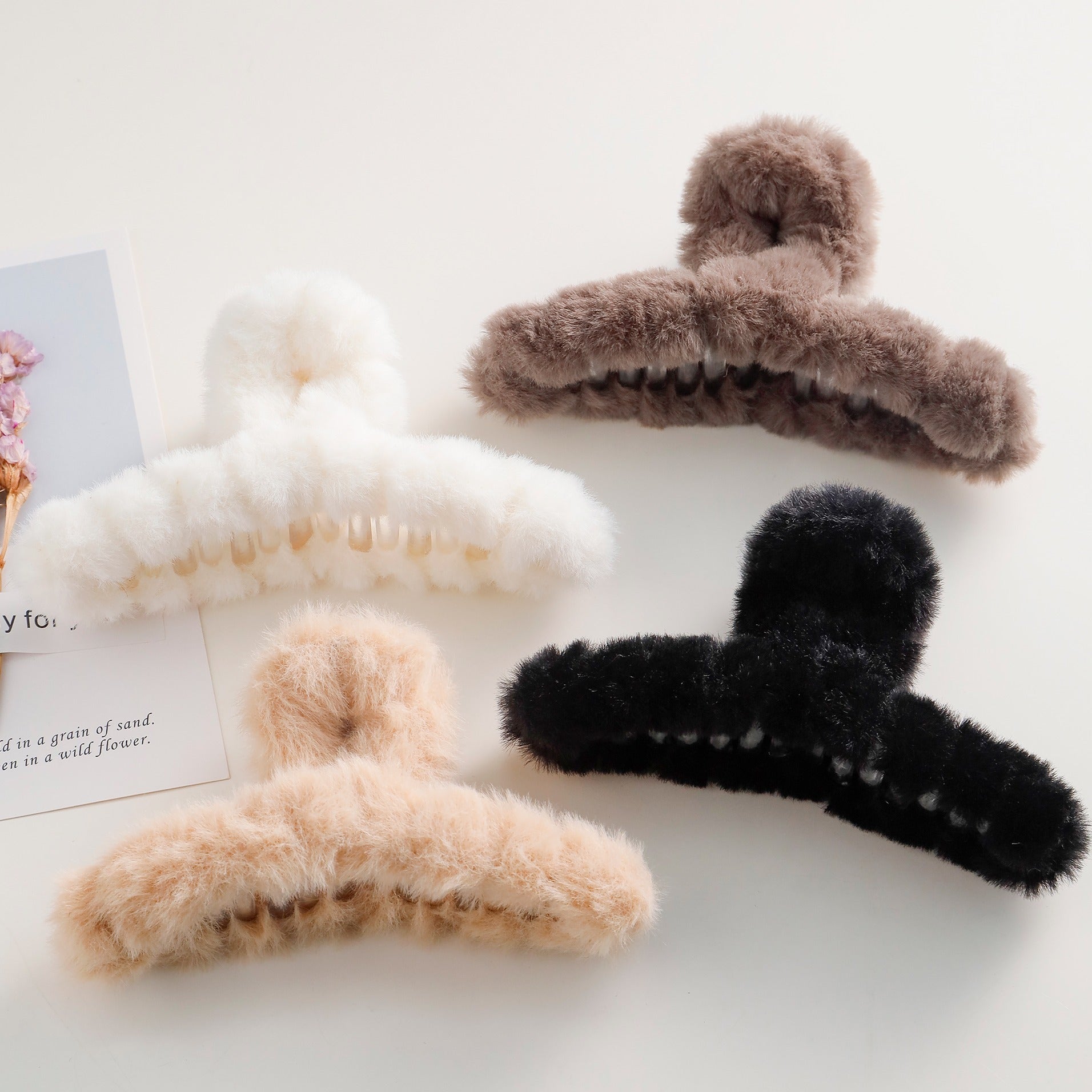 4pcs Plush Hair Claw Hair Clips Winter Styling Accessories Women Girls