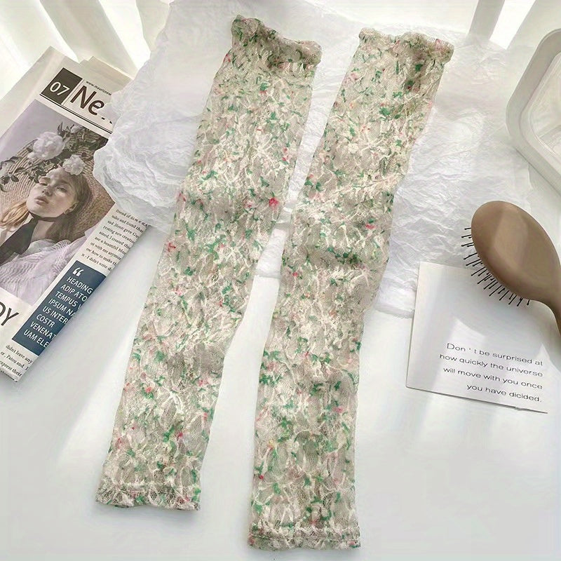 Lace Floral Ice Sleeves Sun-proof Long Gloves Women