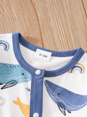 Whale Print Cardigan Baby Bodysuit Newborn Onesie