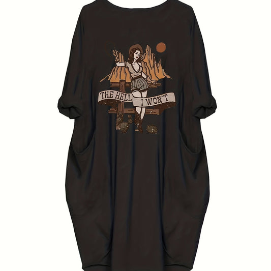  Cartoon Printed Long Sleeve Western Dress