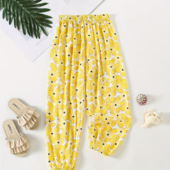 Girls Floral Elastic Waist Pants Thin Loose Trousers