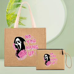 Cartoon Ghost & Letter Pattern Tote Bag Halloween Shoulder Bag