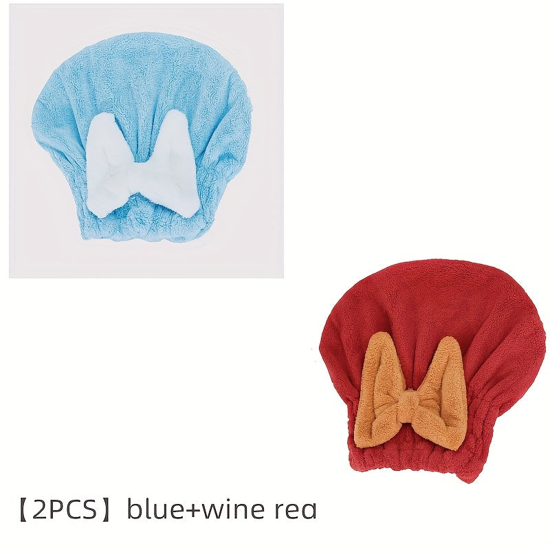 2Pcs Microfiber Hair Towel Wrap with Bow Knot for Women
