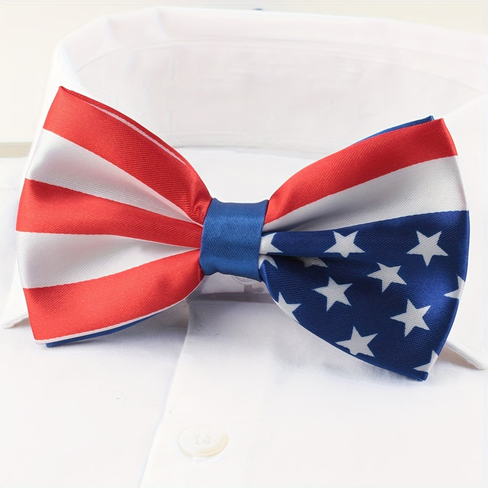 Men's American Flag Patriotic Pre-tied Bowtie Stars Stripes Satin Polyester